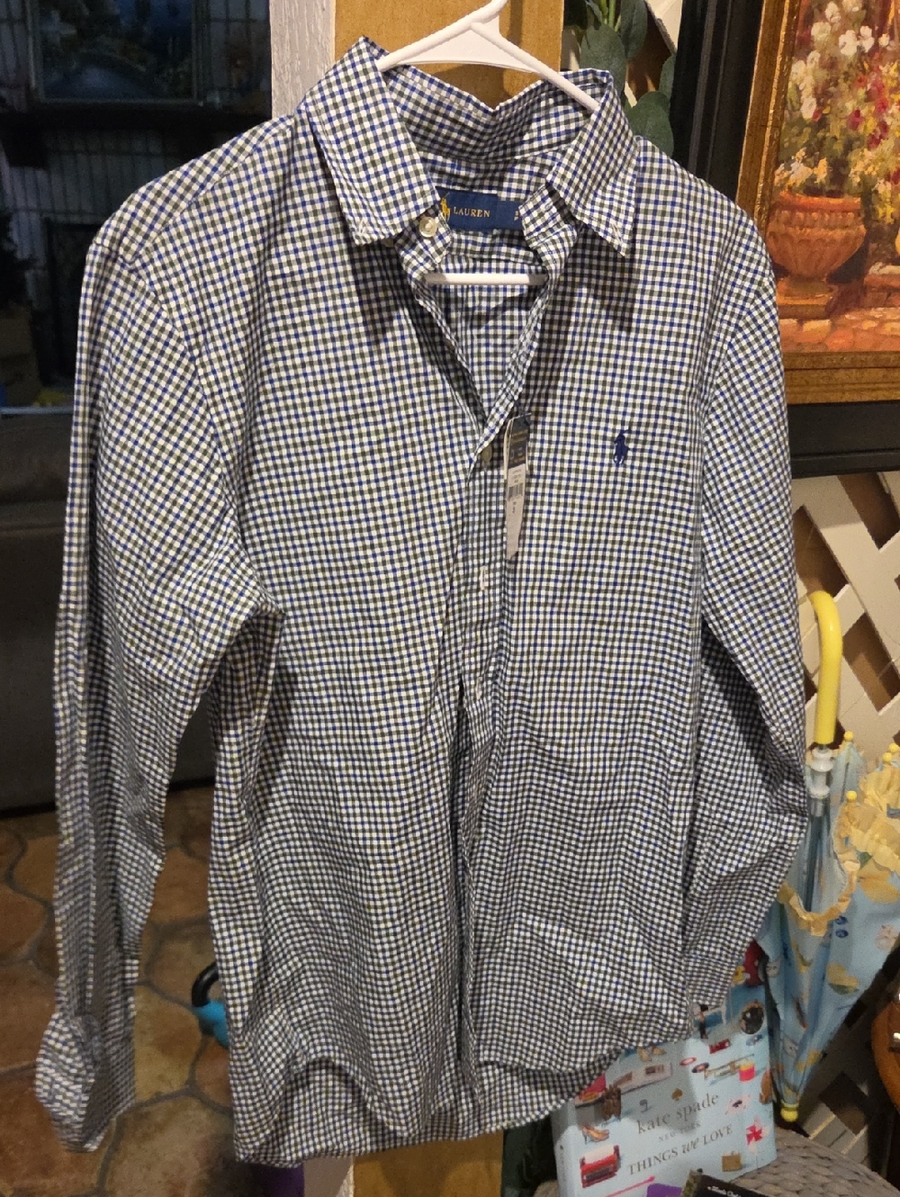 Ralph Lauren Navy and White Gingham Button-Down Shirt